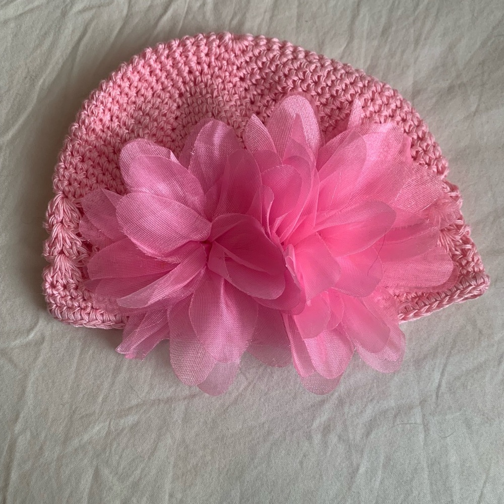 Pink Crochet Baby Hat with Flower